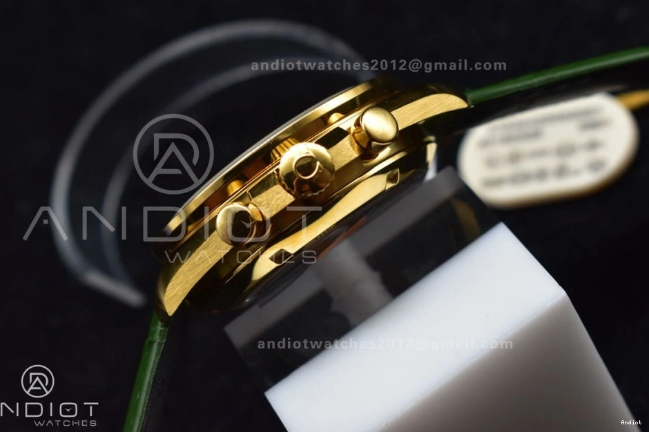 Manual Dial Moonwatch YG Green Speedmaster Strap Moonshine Green in Chrono Leather RMF Gold on Best Edition 0101